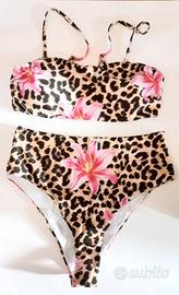 Costume bikini maculato fiori taglia M vita alta