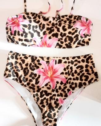 Costume bikini maculato fiori taglia M vita alta