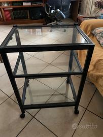 Carrello con ruote in vetro ed alluminio nero