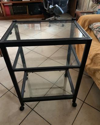 Carrello con ruote in vetro ed alluminio nero
