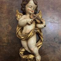 Putto Musicante in Legno Intagliato - Val Gardena 