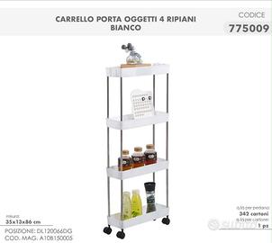 Carrello Salvaspazio Slim 4 Ripiani con Ruote