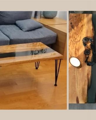 Tavolo salotto in legno di ulivo e resina epossidi