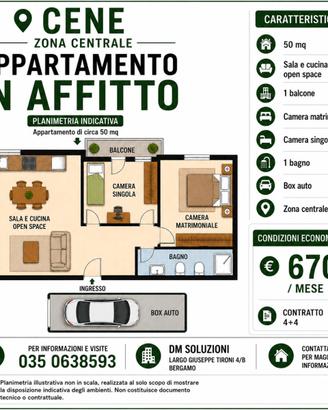 Cene con due camere, balcone e garage