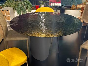 Tavolo rotondo top vetro martellato