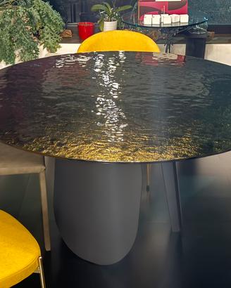 Tavolo rotondo top vetro martellato