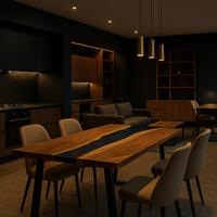 Legno naturale e resina epossidica.