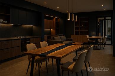 Legno naturale e resina epossidica.