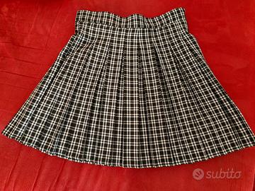 gonna scozzese bianca/nera terranova xl plissettat