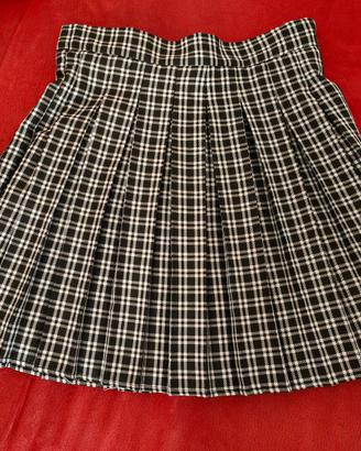 gonna scozzese bianca/nera terranova xl plissettat