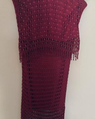 Completo coordinato rosso bordeaux top e gonna