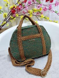 Borsa a mano e tracolla artigianale verde e marron