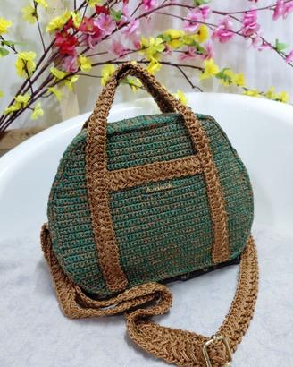 Borsa a mano e tracolla artigianale verde e marron