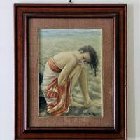 Dipinto a olio su tela Figura seduta sulla sabbia