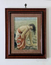 Dipinto a olio su tela Figura seduta sulla sabbia