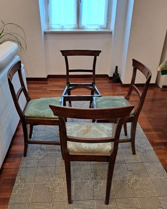 4 Sedie in legno e tessuto da sala da pranzo