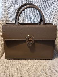 Borsa ecopelle tortora/fango con inserti color oro