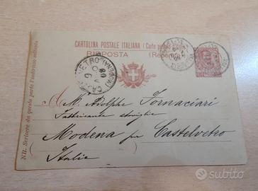 Intero Postale 1908 Cartolina RISPOSTA per Castelv