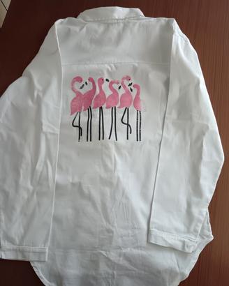 camicia bianca con stampa fenicotteri 13 anni