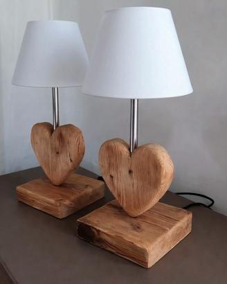 lampada rustica legno naturale cuore