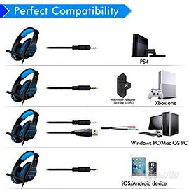 Cuffie da Gioco Cablate con Microfono, Nero/Blu
