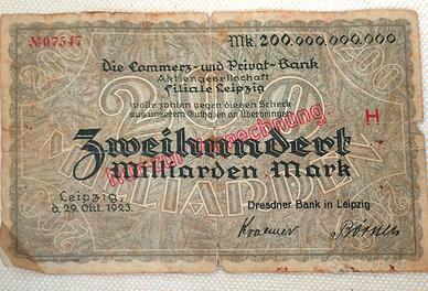 Assegno 1923 tedesco Germania 200 miliardi Marchi