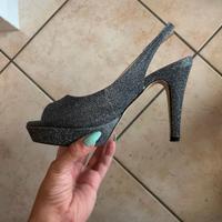 Sandali glitter argento con tacco