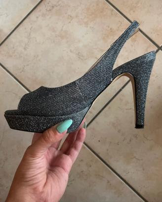 Sandali glitter argento con tacco