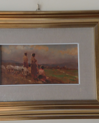 Quadro Pittore Enrico Frattini-DONNE AL FIUME