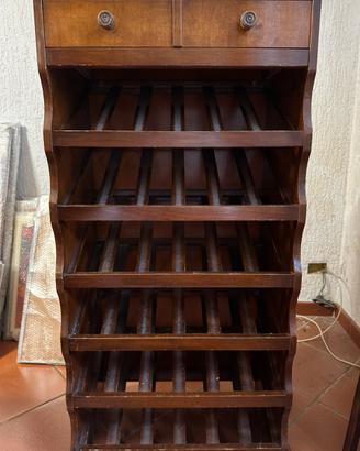 Mobile porta bottiglie in legno con cassetto