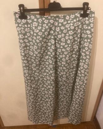 Gonna vita alta verde con spacco con motivo fiori