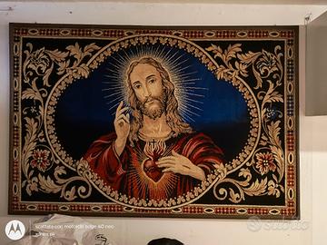 Tappeto Arazzo antico con cornice Sacro Cuore 