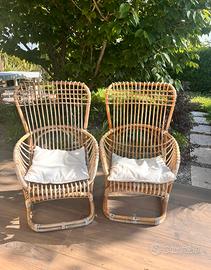 Poltroncine vintage in rattan naturale