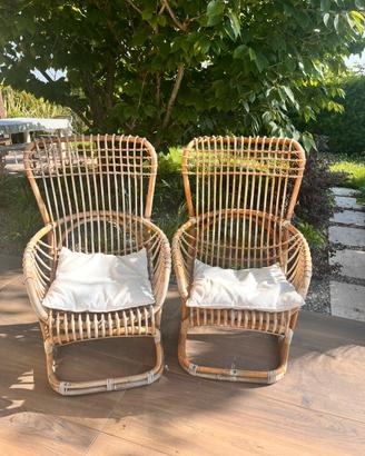 Poltroncine vintage in rattan naturale