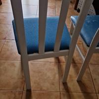 SEDIE LEGNO BIANCHE TESSUTO AZZURRO
