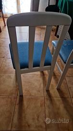 SEDIE LEGNO BIANCHE TESSUTO AZZURRO