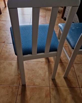 SEDIE LEGNO BIANCHE TESSUTO AZZURRO