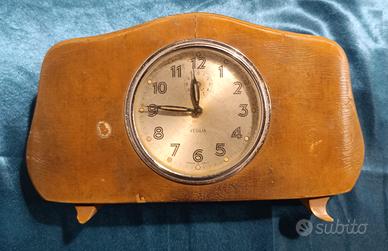 OROLOGIO VINTAGE VEGLIA DA TAVOLO LEGNO MADE IN IT