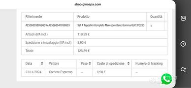 4 tappeti gomma e vasca baule Mercedes Glc X/V 253