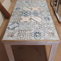 tavolo design legno massello maiolica vintage 