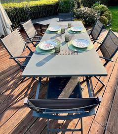 Set tavolo esterno 180x90 in acciaio con 6 sedie