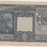 2 BANCONOTE 10 lire LUOGOTENENZA 1944 1 con errore
