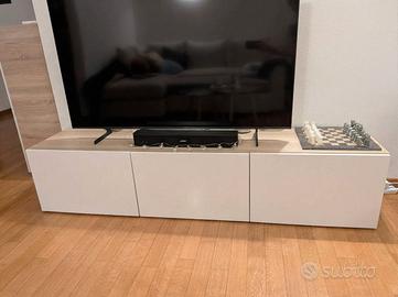 Mobile TV Moderno – Bianco e Legno con 3 Ampi Vani