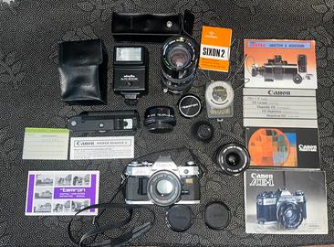 Kit Canon AE-1 vintage+ottiche+accessori+winder