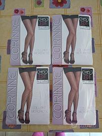 4 paia, collant a rete microrete,3/4, blu ed ecru