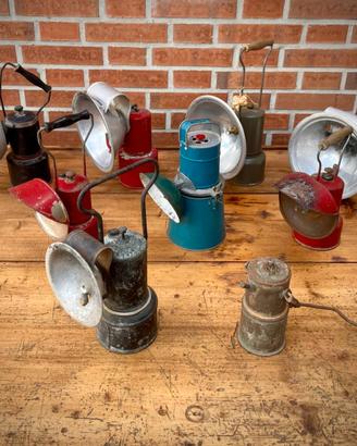 LOTTO DI 9 LAMPADE CARBURO DA MINIERA INIZI 900