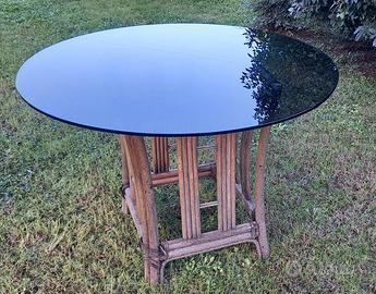 Tavolo da pergolato base bambù rotondo vetro fumè