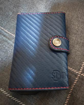 Slim Italia portafoglio vera pelle carbon blu
