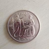 Moneta Vittorio Emanuele III 20 Lire 1928 Littore