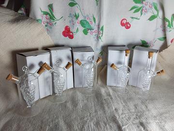 collez.5 bottigliette olio/aceto  vetro soff.tras